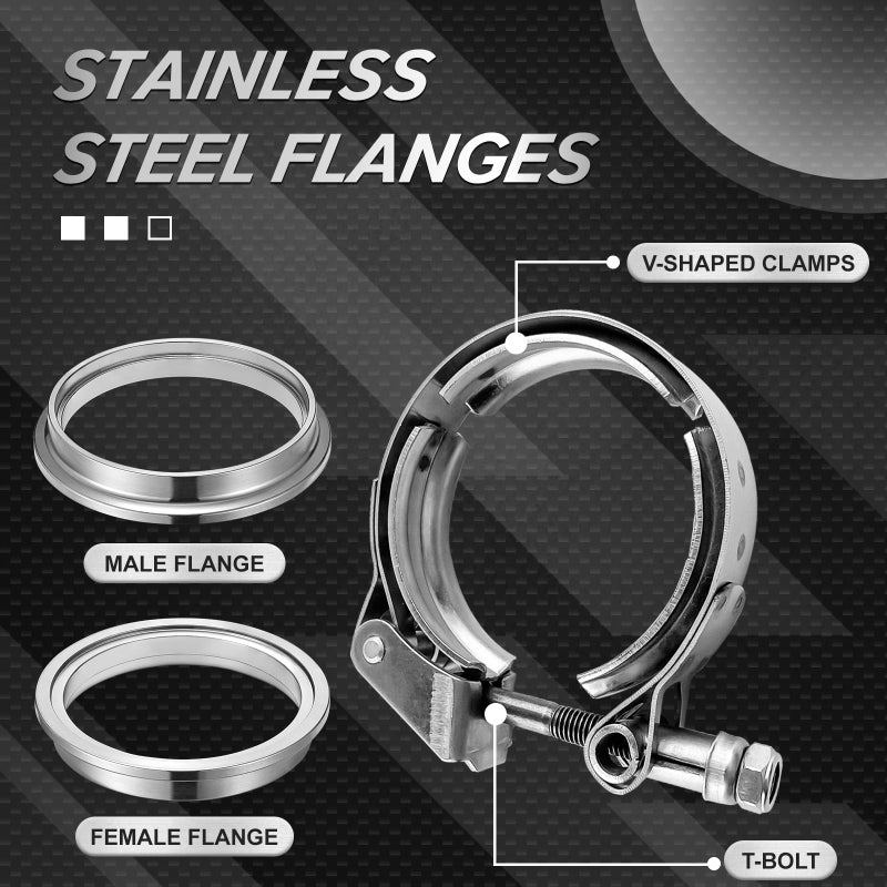 SYKRSS 2.5" Universal Stainless Steel V Band Clamp Flat Flange Kit Assembly - Image 2